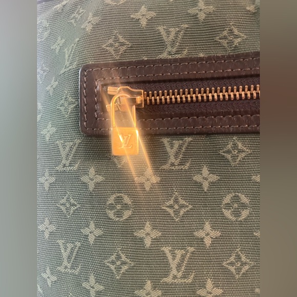 $1,280 LOUIS VUITTON Mini Lin “Lucille” GM Tote Bag, Green Canvas/Brown Leather - Picture 4 of 17